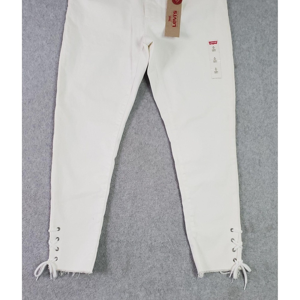 Levis 711 Ankle Skinny Jeans Womens 16 W33 White Lace Up Hem Raw Crop Stretch - Picture 4 of 16